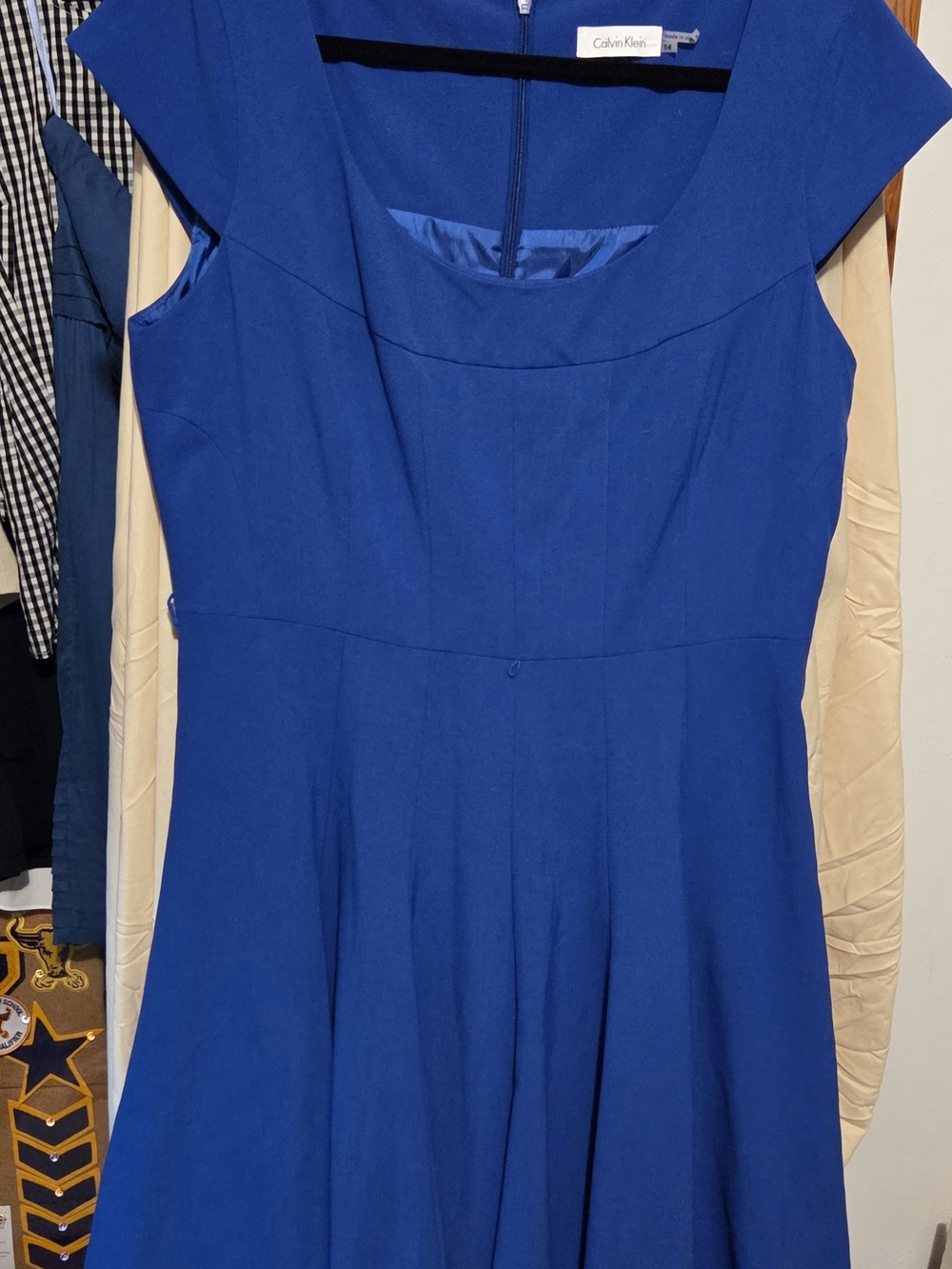 Calvin Klein Cobalt Blue Midi Fit-and-Flare Dress